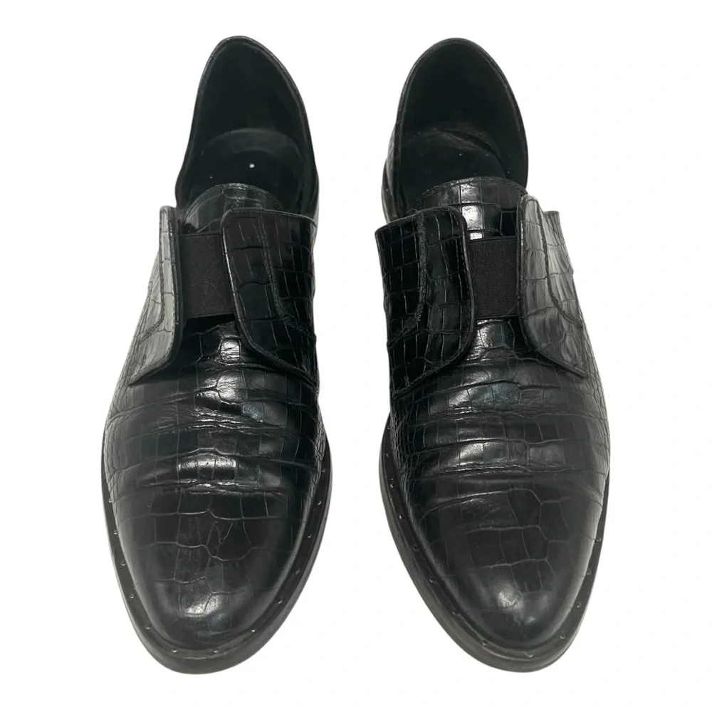 Freda Salvador Black Leather Croc Embossed D'Orsay Slip On Loafer Flat Women 7.5 - Picture 5 of 15